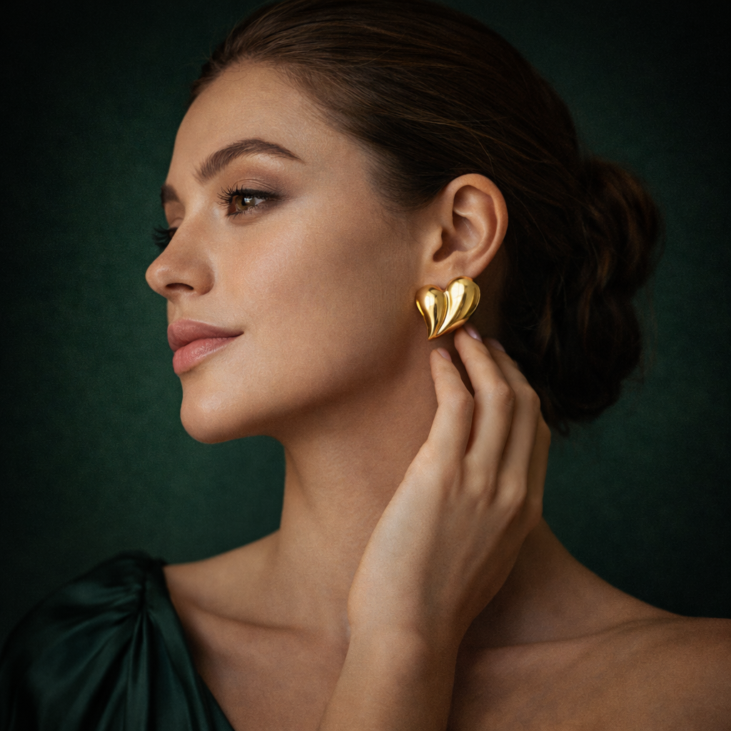 Golden Heart Statement Earrings