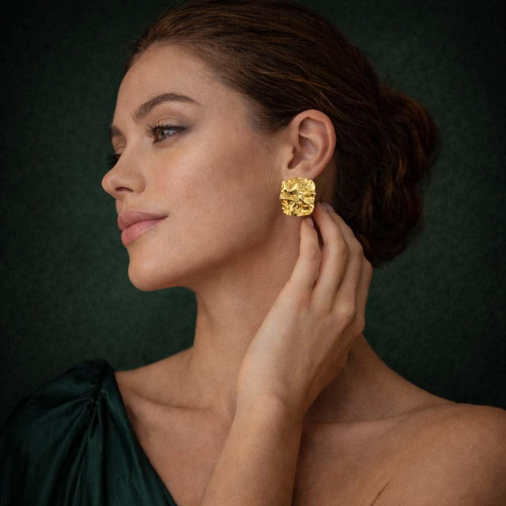 Golden Textured Statement Earrings