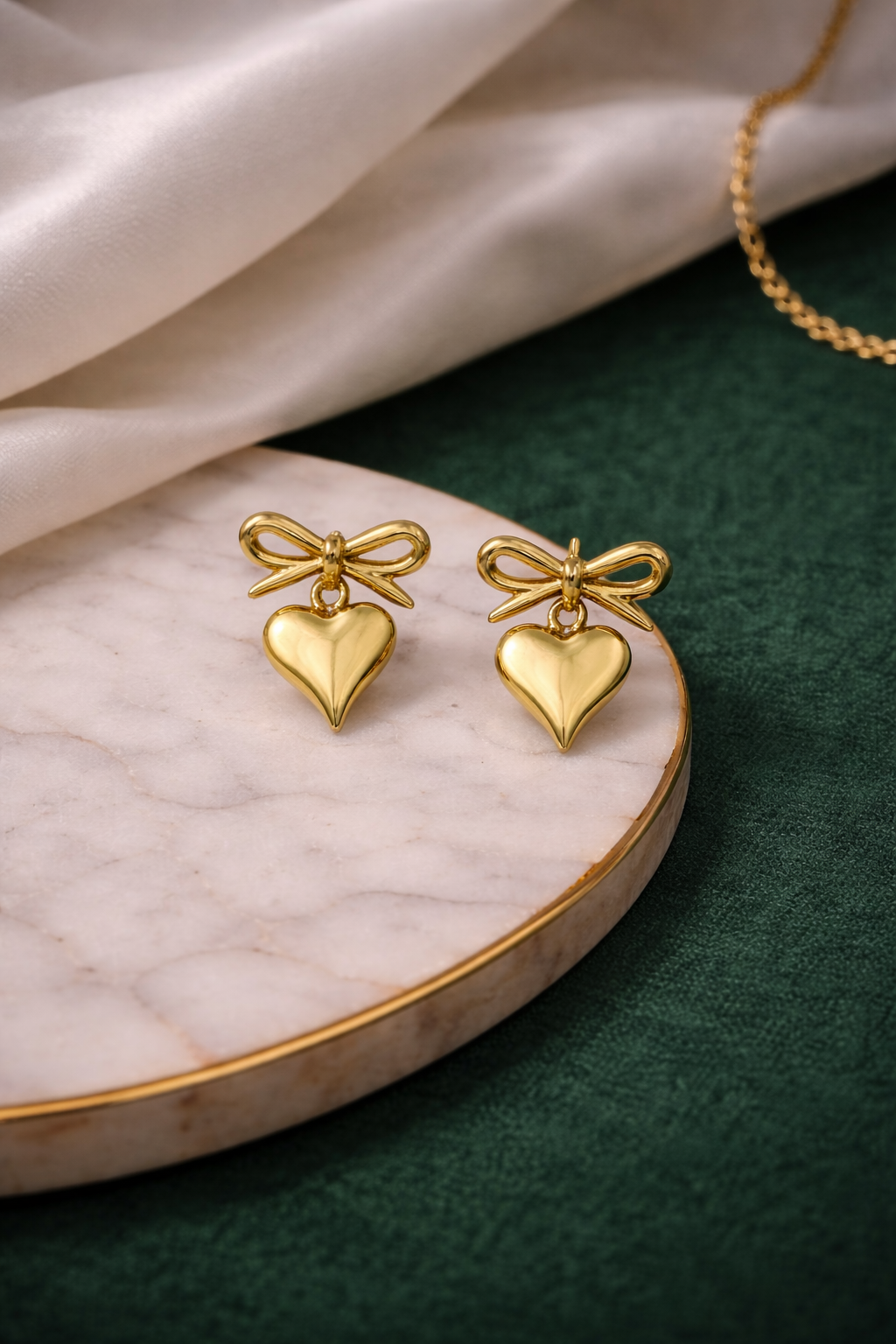 Golden Bow Heart Earrings