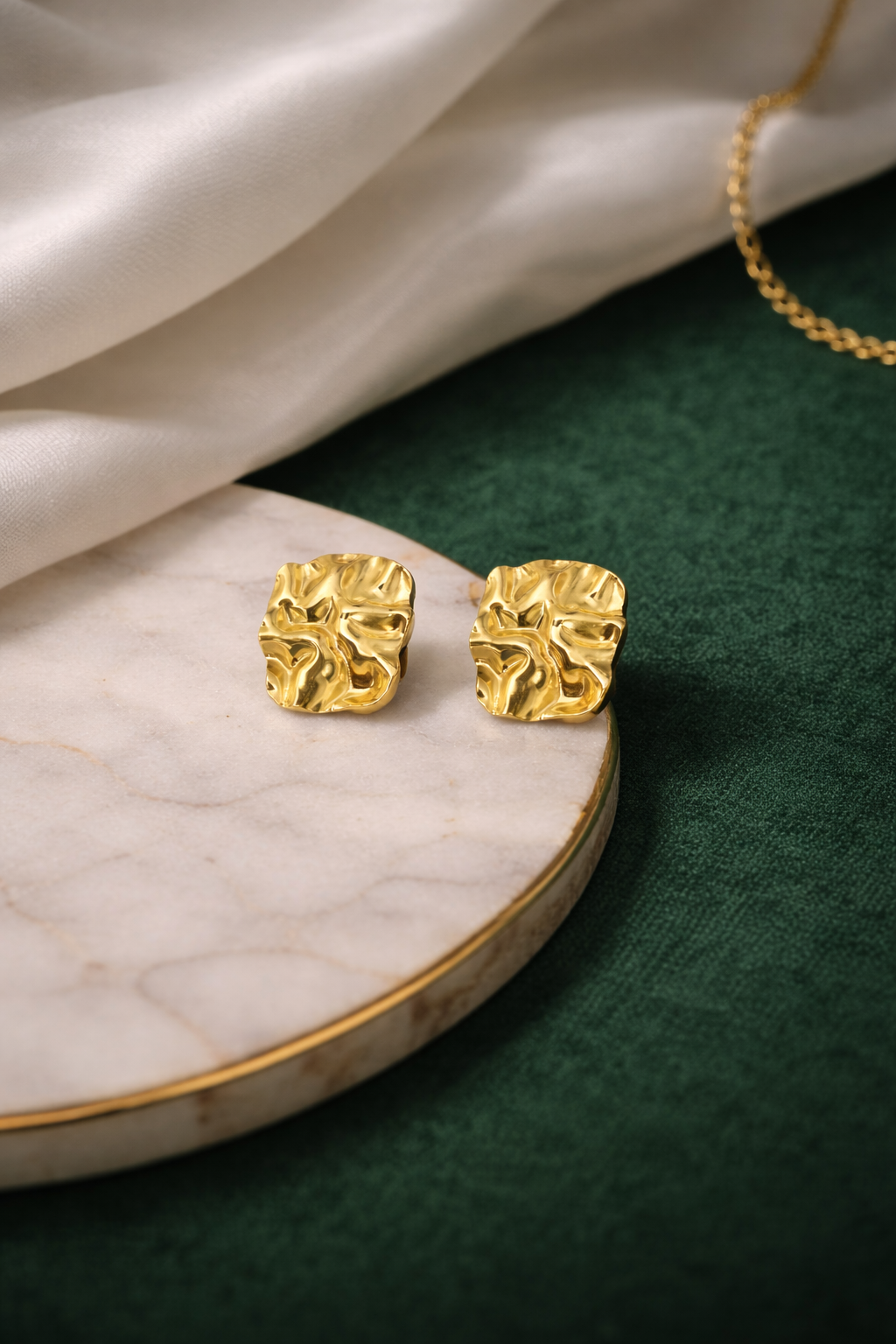 Golden Textured Statement Earrings
